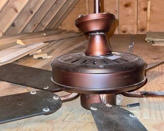 Bronzed metal outdoor ceiling fan. Photo 2 of 2.