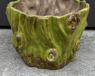 Green glazed faux bois planter.