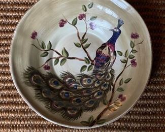 Peacock hand-painted collection 12" D bowl. Photo 1 of 2.