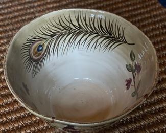 Peacock hand-painted collection 16" D bowl. Photo 2 of 2.