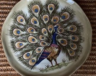 Peacock hand-painted collection 18" D platter.