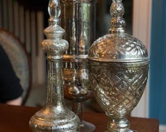 Trio of Mercury Glass lidded jars.