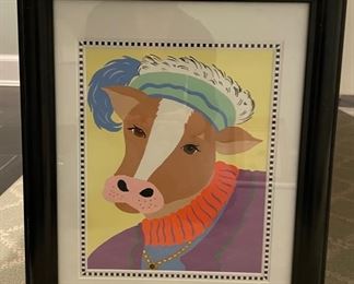 One-of-a-kind original Royal Animal paintings. Set includes cow, pig, dog and cat. Photo 1 of 4.