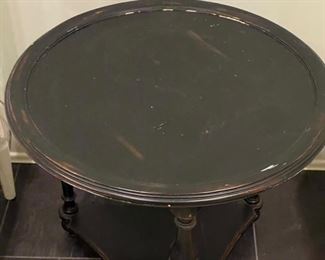 Carved wood side table. Measures 24" D x 20" H. Great as is, strip to original wood grain or paint for coastal chic look and feel. Photo 3 of 3.