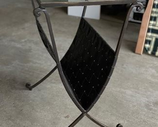 Woven leather and metal magazine rack side table - 2 available. Each measures 18" W x 16" D x 22" H. Photo 1 of 4.