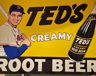 Vintage Ted's Creamy Root Beer Tin Advertisement.