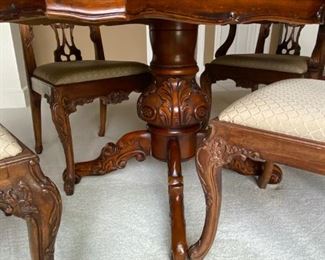 Beautiful Antique Burl Wood Dining table with 4 Ribbon-Back chairs