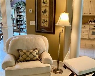 Baker Furniture, Milling Road Skirted Arm chair (LAMP SOLD)