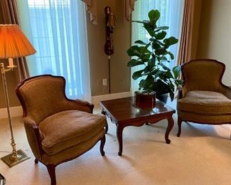 Beautiful Pair of Mahogany Gentleman's Lounge Arm Chairs with Feather Seats (TABLE AND FLOOR LAMP SOLD)
