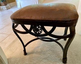 Weathered leather and iron Footstool