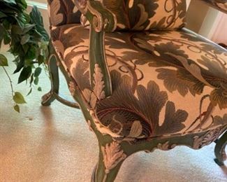 Vanguard Furniture side chair, "Wintergreen Leaf" with vintage finish