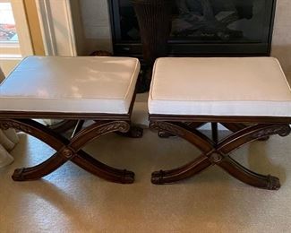 Pair of Ethan Allen French Empire Regency Style X-Base Benches