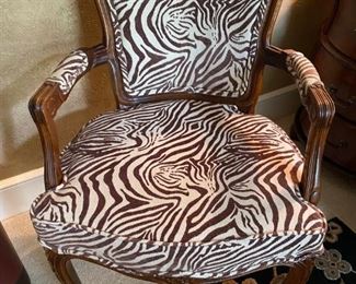 Zebra Pattern Upholstered Louis XV Arm Chair