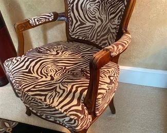 Zebra Pattern Upholstered Louis XV Arm Chair