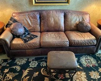 Soft and weathered Bernhardt leather sofa