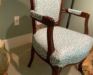 Vintage French Louis XV Arm Chair upholstered in a crisp whimsical pattern