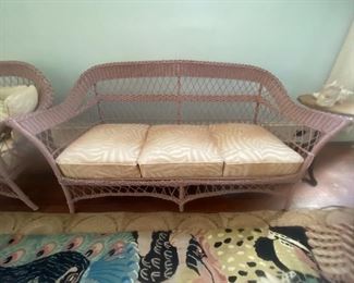 Vintage wicker set: couch, chairs, rocker.  Metal frame makes these pieces very sturdy and heavy.  