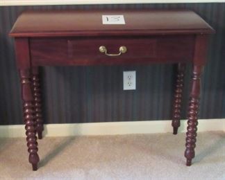 Mahogany 1 Drawer Lamp Table w/Spool Design Legs