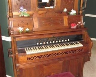 Antique Walnut Pump Organ w/Stool