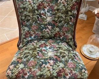 #3	Flower print armless chair 28" wide	 $75.00 
