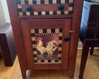 #6	Wood painted chickens 1 drawer, 1 door cabinet 22x13x32	 $200.00 
