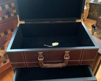 #8	Wood and leather 1 drawer lift top side table 18x11.5x27	 $150.00 
