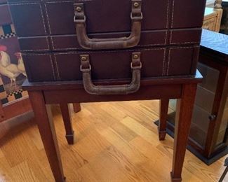 #8	Wood and leather 1 drawer lift top side table 18x11.5x27	 $150.00 
