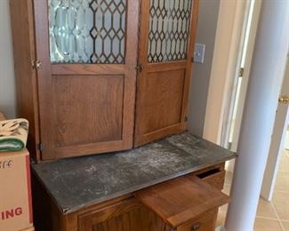 #1	Two piece wood Hoozier with metal top and flour hopper 40x28x29.5-69	 $850.00 