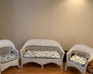 #13	Real wicker sofa and 2 chairs (1 rocker) with ivy cushions 60x19	 $200.00 
