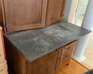 #1	Two piece wood Hoozier with metal top and flour hopper 40x28x29.5-69	 $850.00 