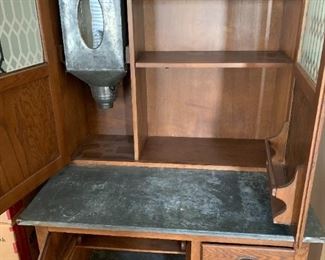 #1	Two piece wood Hoozier with metal top and flour hopper 40x28x29.5-69	 $850.00 