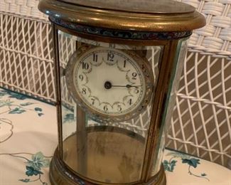 #18	Brass and glass with porcelain face and beveled glass  Clock (as is) 9x4x11	 $75.00 
