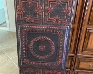 #46	Tin framed black and red ceiling tile wall hanging 25x48	 $75.00 
