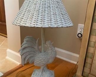 #44	White rooster lamp 28" with wicker shade	 $100.00 
