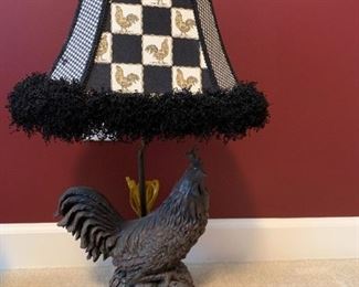 #50	Chicken with pinecones lamp black and white shade 25"	 $75.00 
