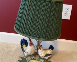 #51	Porcelain chicken red/white/blue lamp 19"	 $75.00 
