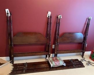 #57	2 Four post mahogany twin beds ($100 each)	 $200.00 
