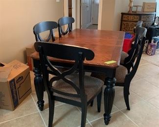 #73	Markor Farm house table w/ black legs wood look laminate top with 5 chairs 54-65x38x30	 $225.00 
