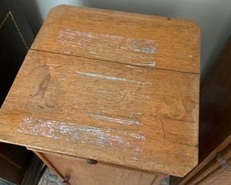#79	Antique end table 1 drawer 1 door 1 shelf as is (finish on top) 15x15x32	 $75.00 
