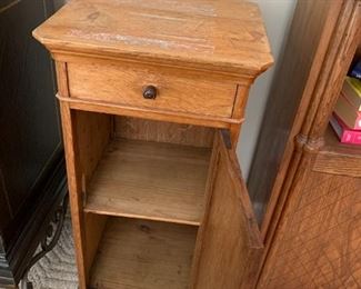 #79	Antique end table 1 drawer 1 door 1 shelf as is (finish on top) 15x15x32	 $75.00 
