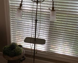 #83	Vintage heavy brass floor lamp with 2 tulip globes brass tray 62"	 $120.00 
