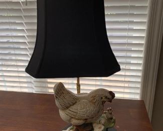 #90	Ceramic chicken wood base lamp 23"	 $75.00 
