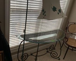 #93	Green painted metal floor lamp hand painted ivy shade 63"	 $100.00 
