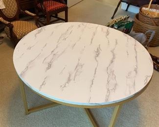 #105	Faux Marble Round Table on Gold-Painted Metal Legs - 31.5Round x 18T	 $90.00 
