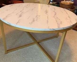 #105	Faux Marble Round Table on Gold-Painted Metal Legs - 31.5Round x 18T	 $90.00 
