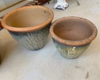 #123	Terracotta Pot w/Glazed Painted Sides - 13.5x10.5, 10.5x9 - sold as a set	 $30.00 
