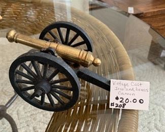 #208	Vtg. Cast Iron & Brass Cannon	 $20.00 
