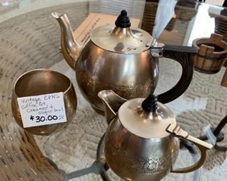 #209	Vtg. EPNS Coffee Pot Creamer, & Sugar Bowl	 $30.00 
