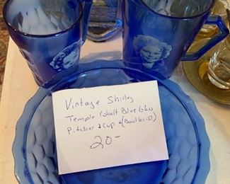 #254	Vtg. Shirley Temple Cobalt Blue Pitcher & Cup	 $20.00 
