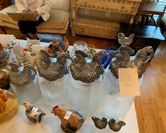 #255	Arthor's Court - set of 4 Aluminum Top Rooster w/Dimple Glass Cannisters	 $400.00 
